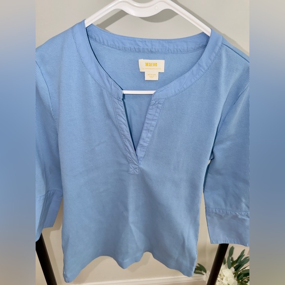 Maeve Anthropologie Light Blue Cuffed Popover 3/4 Sleeve Top | Size Medium - Picture 6 of 10